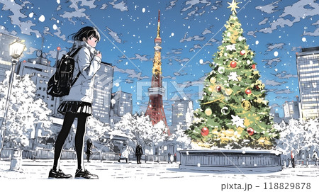ホワイトクリスマスの都会の夜
