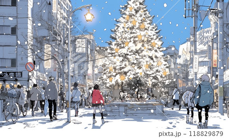 ホワイトクリスマスの都会の夜
