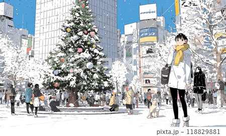 ホワイトクリスマスの都会の夜