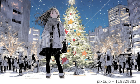 ホワイトクリスマスの都会の夜