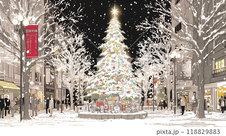 ホワイトクリスマスの都会の夜