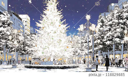 ホワイトクリスマスの都会の夜