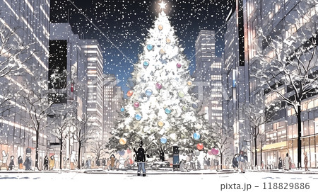 ホワイトクリスマスの都会の夜