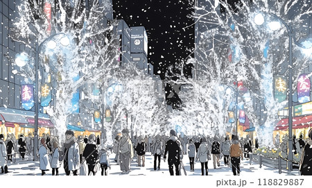 ホワイトクリスマスの都会の夜
