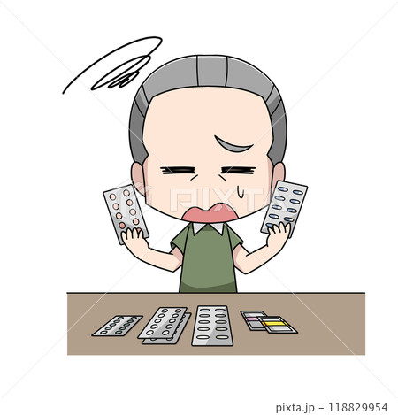 薬が多くて困る高齢男性のイラスト 118829954