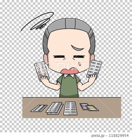 薬が多くて困る高齢男性のイラスト 118829954