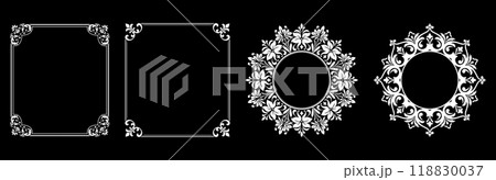 Set of decorative frames Elegant vector element for design in Eastern style, place for text. Floral black and white borders. Lace illustration for invitations and greeting cards. 118830037