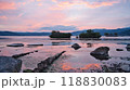 諏訪湖と夕日 118830083