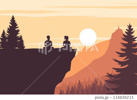 Buddhist woman and man train meditation to come to peace and out of suffer under the tree Buddhist woman and man train meditation to come to peace and out of suffer under the tree 118830215