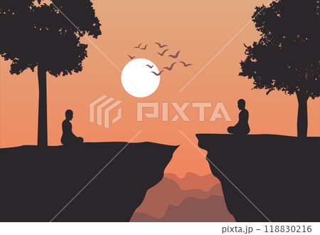 monks train meditation to come to peace and out of suffer under the tree monks train meditation to come to peace and out of suffer under the tree 118830216