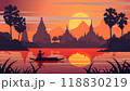 sunset landscape and Buddha Thai temple with a rowing boat around with tree.countryside of east lifestyle 118830219