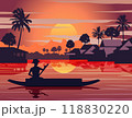 sunset landscape and Buddha Thai temple with a rowing boat around with tree.countryside of east lifestyle 118830220