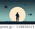 Background of war in situation of soldier standing and hold gun to defend army base 118830223
