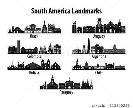 set of South America famous landmark silhouette style 118830231