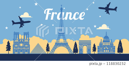 stars night of landmarks of france with silhouette design 118830232