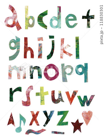 絵の具でペイントした紙で作ったカラフルなアルファベット小文字 絵の具でペイントした紙で作ったカラフルなアルファベット小文字 118830301