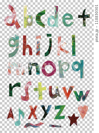 絵の具でペイントした紙で作ったカラフルなアルファベット小文字 絵の具でペイントした紙で作ったカラフルなアルファベット小文字 118830301