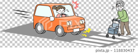 一名女司機看到一名老人過馬路，突然停車。 118830437