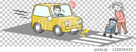 横断する高齢者を見つけて急停車する男性ドライバー 横断する高齢者を見つけて急停車する男性ドライバー 118830438