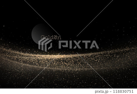 Isolated drawing of golden arch with shiny tinsel on black background Isolated drawing of golden arch with shiny tinsel on black background 118830751