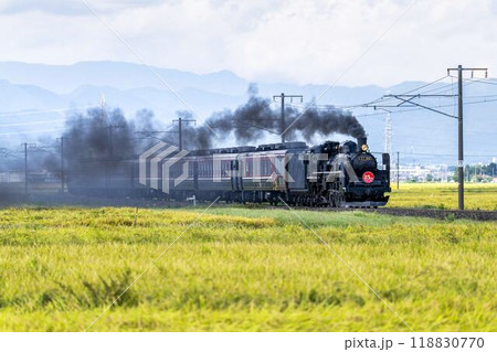 収穫間際の稲穂とSLばんえつ物語 福島県会津若松市 収穫間際の稲穂とSLばんえつ物語 福島県会津若松市 118830770