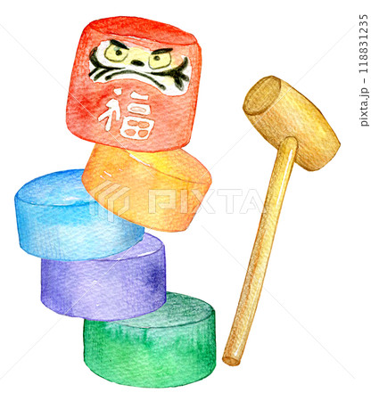 水彩イラスト　だるま落とし 118831235