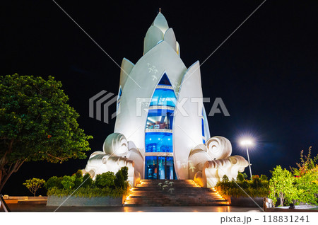 White Lotus Tower or Thap Tram Huong Tower in Nha Trang city on square at night in Vietnam 118831241