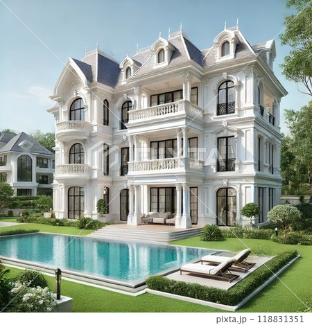 白い3階建ての建物 白い3階建ての建物 118831351