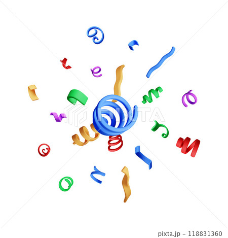 3D party ribbon confetti round isolated 3D party ribbon confetti round isolated 118831360