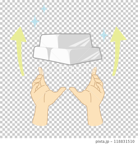 Color illustration of two hands celebrating the rise in the price of platinum 118831510