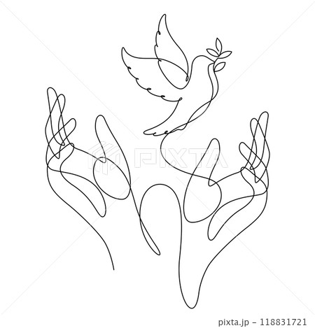 white dove with olive branch and caring hands one line white dove with olive branch and caring hands one line 118831721