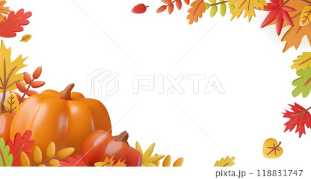 3D Thanksgiving background with pumpkins and autumn leaves. 118831747