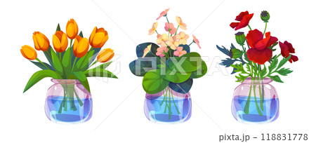 Flower bouquet in vase. Bunch of tulip plant set 118831778