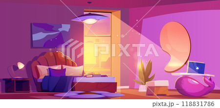 Pink bedroom interior on sunset or sunrise 118831786