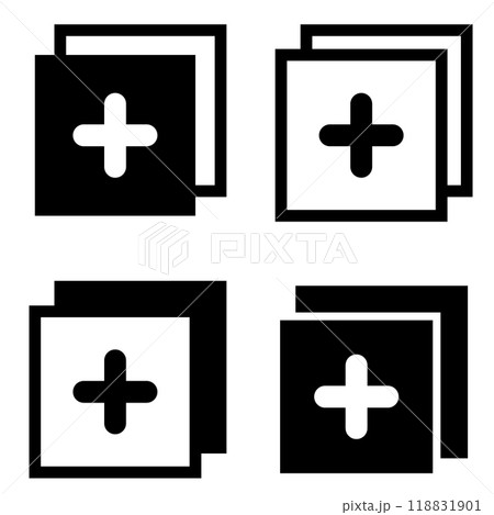 Layer add icon. Stack plus signs. Panel level symbol. flat style. 118831901