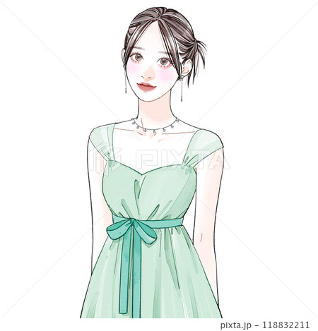 グリーンのワンピースを着ている女性 118832211