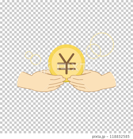 一個人雙手拿著硬幣的彩色插圖 118832585