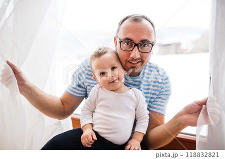 Portrait of father with little son. Portrait of father with little son. 118832821