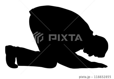 People kneeling in prayer, a man kneeling down silhouette	 118832855