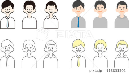 シンプルな男性のイラスト4パターン_笑顔 118833301