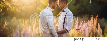 Love wins. lgbt wedding celebration with happy gay couple ? marriage equality concept 118833462
