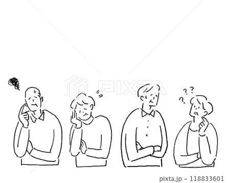 困った顔をするお年寄り、シニア4人、線画 118833601