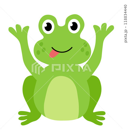 Cute frog sit and show tongue. Children Hand drawn vector flat illustration. Cute frog sit and show tongue. Children Hand drawn vector flat illustration. 118834440