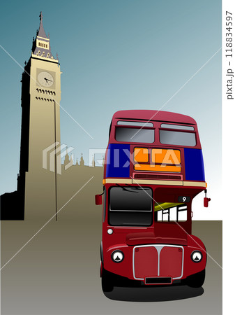 London double Decker red bus on background. 3d hand drawn vector illustration London double Decker red bus on background. 3d hand drawn vector illustration 118834597
