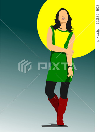 Cute fashion  lady.  3d hand drawn Vector colored illustration 118834602