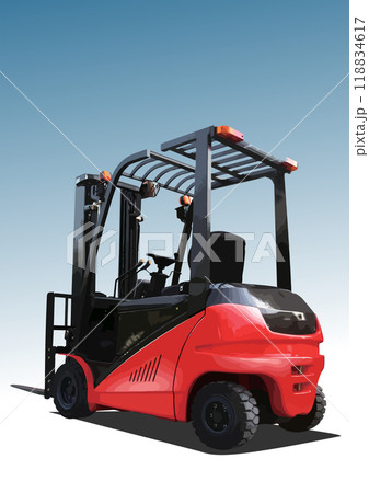 Lift truck. Forklift. Colored 3d vector hand drawn  illustration 118834617