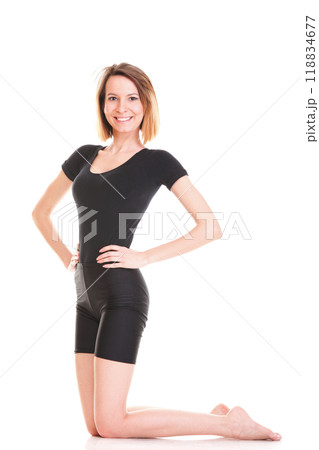 Sport Young woman doing exercise isolated on white 118834677