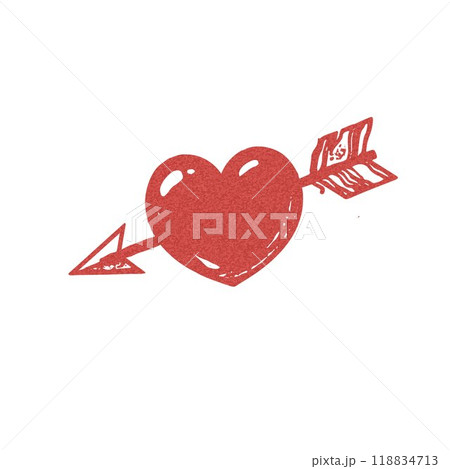 Vector in the style of a photocopy, which depicts a red heart with an arrow 118834713