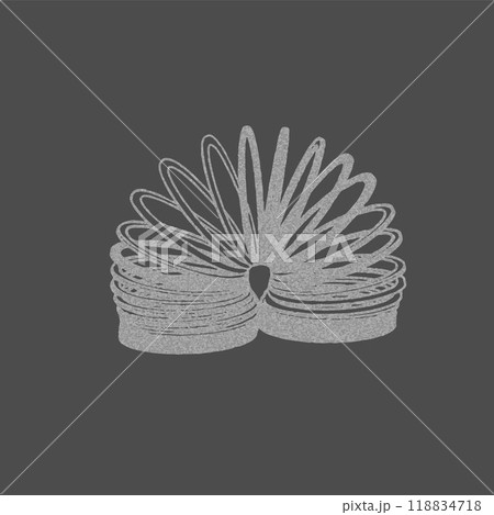 Vector in the style of a photocopy with a slinky toy on a black background. 118834718