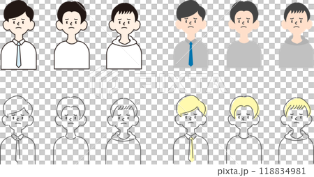 Simple male illustration 4 patterns_troubled face 118834981
